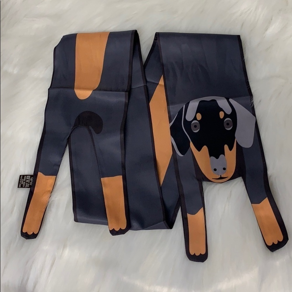 ADORABLE DACHSHUND DOXI DOG SKINNY SCARF BAG HANDLE WRAP HAIR TIE NECK BANDEAU - Picture 6 of 6